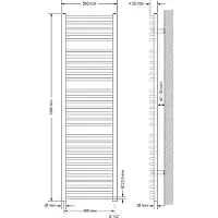 LuxeBath Elektrische Badkamerkachel Sahara 500x1800 mm Wit Gebogen Zijaansluiting & Verwarmingsstang 900W met Thermostaat & Digitaal Display, Handdoekverwarming met Patroonverwarming