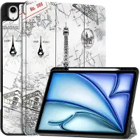 Mobigear Tablethoes geschikt voor Apple iPad Air 13 Inch (2024) Hoes | Tri-Fold Bookcase + Stylus Houder - Eiffel Tower | Wit