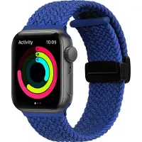Mobigear Nylon Watch bandje geschikt voor Apple Watch Bandje Magneetsluiting | Braided Mag - 49/46/45/44 mm - Blauw