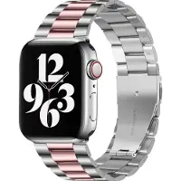 Mobigear Stalen Watch bandje geschikt voor Apple Watch Bandje Vouwsluiting | Antwerp - 49/46/45/44 mm - Roze / Zilver