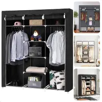 Cheqo XXL Kledingkast - Opvouwbare Garderobekast - Campingkast - Slaapkamer Kast - Kleerkast - Zwart - Metalen Frame