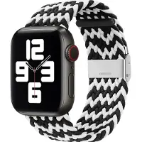 Mobigear Nylon Watch bandje geschikt voor Apple Watch Bandje Klemsluiting | Braided - 49/46/45/44 mm - Zwart / Wit