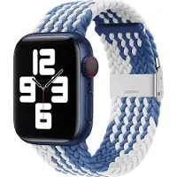 Mobigear Nylon Watch bandje geschikt voor Apple Watch Bandje Klemsluiting | Braided - 42/41/40/38 mm - Zwart / Wit