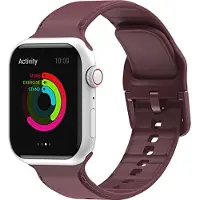 Mobigear Siliconen Watch bandje geschikt voor Apple Watch Bandje Gespsluiting | Dashed - 42/41/40/38 mm - Bordeaux Rood