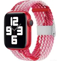 Mobigear Nylon Watch bandje geschikt voor Apple Watch Bandje Klemsluiting | Braided - 49/46/45/44 mm - Roze / Rood