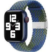 Mobigear Nylon Watch bandje geschikt voor Apple Watch Bandje Klemsluiting | Braided - 49/46/45/44 mm - Blauw / Groen