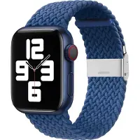 Mobigear Nylon Watch bandje geschikt voor Apple Watch Bandje Klemsluiting | Braided - 49/46/45/44 mm - Donkerblauw