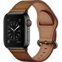 Mobigear Leren Watch bandje geschikt voor Apple Watch Bandje Gespsluiting | Venezia - 42/41/40/38 mm - Cognac
