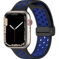 Mobigear Siliconen Watch bandje geschikt voor Apple Watch Bandje Magneetsluiting | Sport Plus Mag - 49/46/45/44 mm - Zwart / Blauw