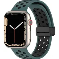 Mobigear Siliconen Watch bandje geschikt voor Apple Watch Bandje Magneetsluiting | Sport Plus Mag - 49/46/45/44 mm - Zwart / Groen
