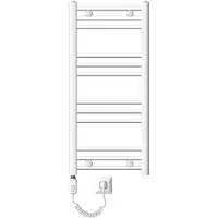 LuxeBath Elektrische Badkamerkachel Sahara 400x800 mm Wit Rechte Zijaansluiting & Verwarmingsstaaf 300W met Thermostaat & Digitaal Display Handdoekverwarming met Patroonverwarming Handdoekdroger