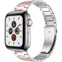 Mobigear Stalen Watch bandje geschikt voor Apple Watch Bandje Vouwsluiting | Lissabon - 49/46/45/44 mm - Roze / Zilver