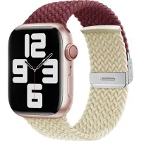 Mobigear Nylon Watch bandje geschikt voor Apple Watch Bandje Klemsluiting | Braided Dual - 49/46/45/44 mm - Bordeaux Rood / Sterrenlicht