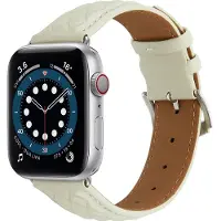 Mobigear Leren Watch bandje geschikt voor Apple Watch Bandje Gespsluiting | Genova - 49/46/45/44 mm - Beige