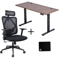 Plaine Zit-sta Bureau elektrisch verstelbaar + Ergonomische Bureaustoel & Muismat - 140 x 60cm - Rustic Bruin