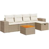 vidaXL 6-delige tuinmeubelset met kussens, beige, polyrotan