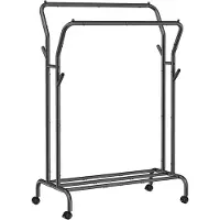 Leobert Verrijdbaar Kledingrek – Dubbele Roede – Inclusief Opbergplank – Zwart – Max. 100 kg – Industrieel Stalen Frame – Kapstok op Wielen