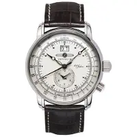 Zeppelin Analoog horloge 'Dual Time Big Date' donkerbruin / zilver