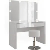 Vicco Annabelle Kaptafel – 110 cm met LED-verlichting en kruk Wit hoogglans/wit