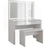 Vicco Annabelle Kaptafel – 110 cm met LED-spiegel en bankje Wit hoogglans/wit