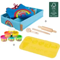 Play-Doh x Play-Doh set met creatieve mat, boetseerblikjes, doos, schort & houten gereedschap
