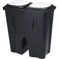 Excellent houseware Afvalscheiding prullenbak - 50L - gerecycled kunststof - zwart - Prullenbakken