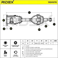 RIDEX 13D0070 Aandrijfas