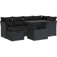 vidaXL 7-delige Loungeset met kussens poly rattan zwart