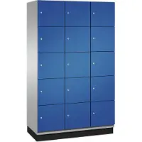C+P Cambio lockerkast, 3 vakken, 15 vakken, met plint, B 1200 x D 525 x H 1980 mm, blank aluminium/ gentiaanblauw