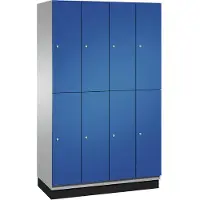 C+P Double-tier locker Cambio, 4 vakken, 8 vakken, met plint, B 1200 x D 525 x H 1980 mm, blank aluminium/ gentiaanblauw