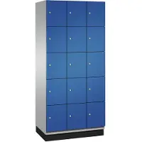 C+P Cambio lockerkast, 3 vakken, 15 vakken, met plint, B 900 x D 525 x H 1980 mm, blank aluminium/ gentiaanblauw