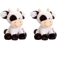 Keel Toys Set van 3x stuks pluche zwart/witte koe/koeien knuffels 14 cm - Koeien boerderijdieren knuffeldieren - Speelgoed voor kind