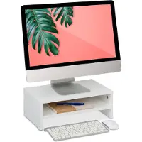 Relaxdays beeldscherm verhoger - opbergruimte - 14 x 40 x 23,5 cm - voor tv en monitor - wit
