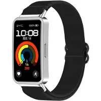 Strap-it Elastisch nylon bandje - geschikt voor de Huawei Band 8 / Band 9 / Band 10 (zwart)