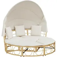 vidaXL Loungebed voor buiten met luifel en kussens poly rattan