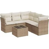 vidaXL 6-delige Loungeset met kussens poly rattan beige
