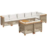 vidaXL 9-delige Loungeset met kussens poly rattan beige