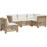 vidaXL 5-delige Loungeset met kussens poly rattan beige