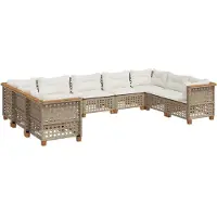 vidaXL 9-delige tuinmeubelset met kussens, beige, van polyrotan