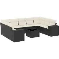 vidaXL 10-delige Loungeset met kussens poly rattan zwart