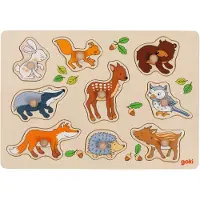 Goki Steekpuzzel - Bosdieren - 9 delen - 30x21x2,4cm - Hout - 1+