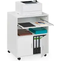 Relaxdays bureaukast op wielen - met toetsenbord lade - deuren - 74 x 60 x 48 cm - printertafel