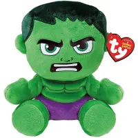 TY Marvel Hulk - Pluche knuffel, zacht - 15 cm