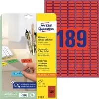 Avery Zweckform L6036-20 verwijderbare etiketten A4 25,4 x 10 mm rood (3780 etiketten)