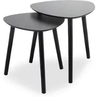 24.Se Bijzettafeltjes - set 2x stuks Ancona - zwart - D40 x H41 cm/D45 x H45 cm - dennenhout - koffie tafels