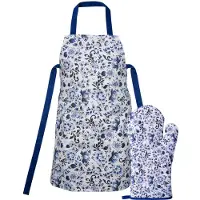 Heinen Delfts Blauw Keukenset - schort en ovenwant - keukenschort dames - Delfts blauw - Holland souvenir - Hollandse cadeautjes - cadeauset vrouw - schort Holland