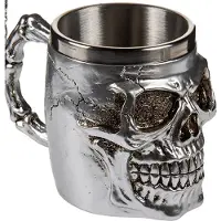 Out of the blue Koffiemok beker met doodskop - zilver - rvs - 16 x 11 cm - Bikers - 400 ml
