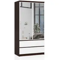 Akord Kledingkast S90 met Spiegel 2 Deuren en 2 Lades / Furniture Factory / Venge - Wit / 90 x 180 x 51 cm