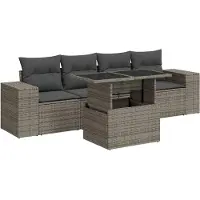 vidaXL 5-delige tuinmeubelset met kussens, grijs, polyrotan