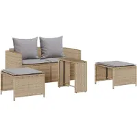 vidaXL 5-delige Tuinbankstel met kussens stapelbaar beige poly rattan